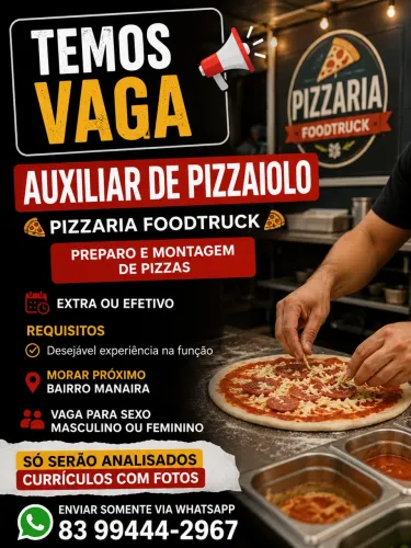 Vaga Auxiliar Cozinha/ Pizzaiolo 