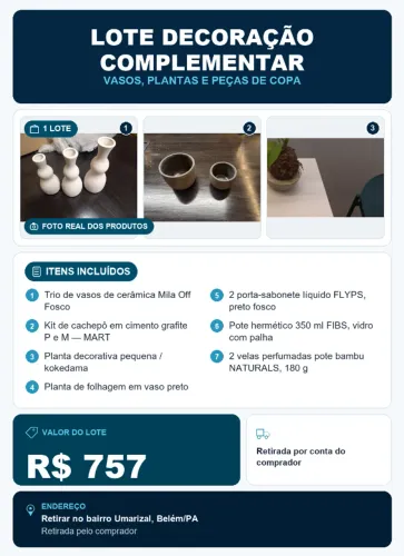 Lote decoração complementar ? vasos, plantas e copa