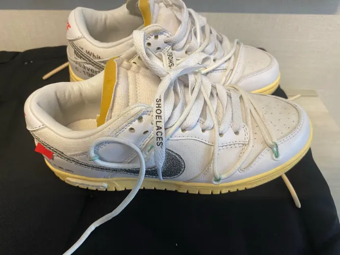 tênis nike dunk low off-white x nike dunk, edição limitada  tamanho 7,5 eua