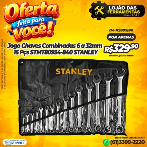Jogo de Chaves Combinadas 6 a 32mm Com 15 Peças STMT80934-840 STANLEY