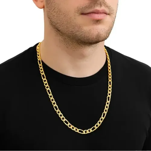 Corrente Cordão 7mm Banhado Ouro Masculino Com Fecho Gaveta Ouro 18k