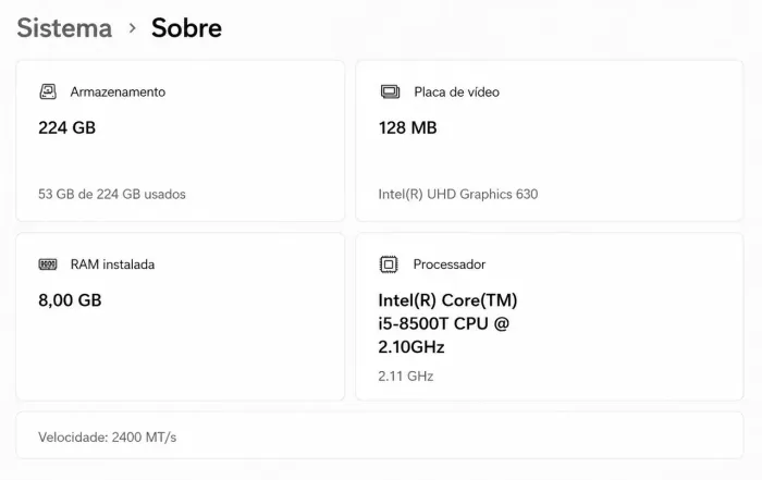 PC i5 8500T 8GB DDR4 SSD 240GB + Gabinete Novo + Kit Sem Fio + W11 Pro