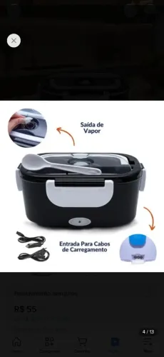 Marmita Elétrica Térmica Bivolt Atena 12v/24v Portátil Preto 127/220v