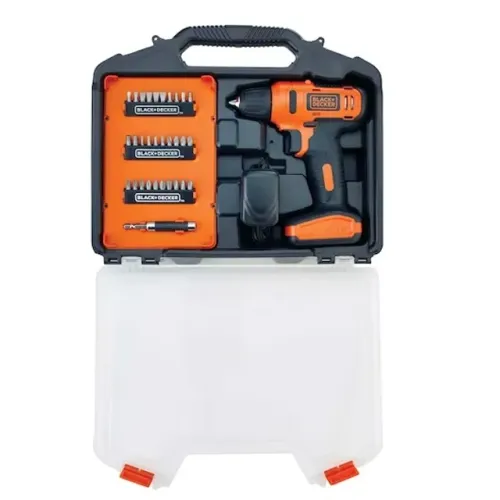 Furadeira sem fio de 10mm Black+Decker LD12SC 12V + acessórios com maleta de transporte 11