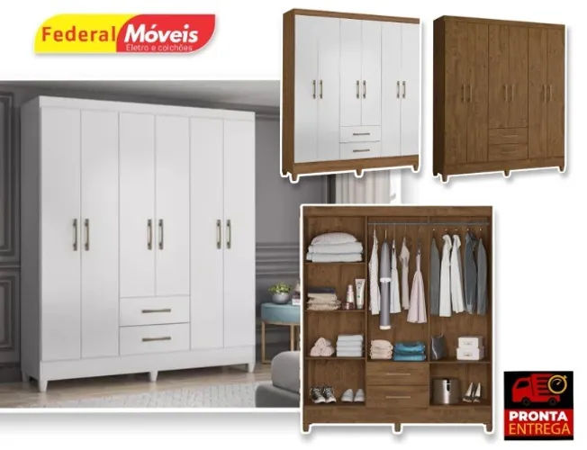 Guarda Roupas Casal 6 Portas 2 Gavetas Panama - Mega Oferta - Fazemos Entrega