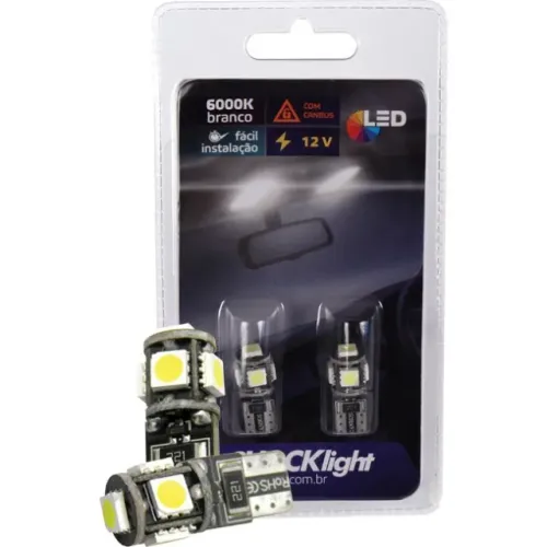 Lâmpada Auxiliar Pingo Dagua T10 - 05 LEDS c/ Cambus - SLL-1205