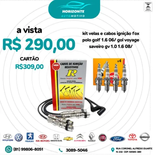 kit velas e cabos ignição fox  polo golf 1.6 06/ gol voyage saveiro gv 1.0 1.6 08/