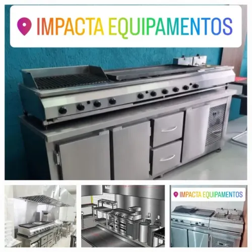 Balcao refrigerador inox para hamburgueria, cozinha profissional- montagem sob medida