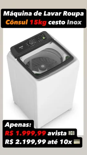 Máquina de Lavar Roupa Consul 15kg Cesto Inox