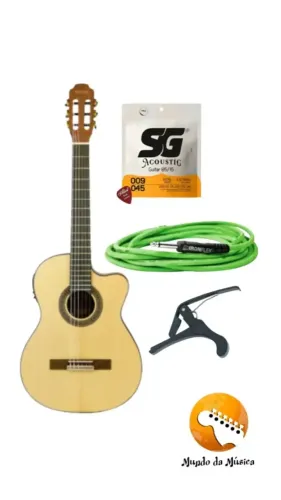 Violão Benson GC100CE N | Clássico | Nylon | EQ + Cabo MAC + Capotraste + Encordoamento GG