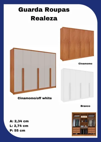Guarda-Roupas Realeza 6 Portas - disponíveis nas 3 cores 100% MDF