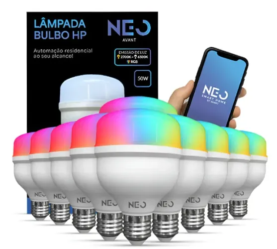 Kit 10 Lâmpada Smart Bulbo HP 50W 2700K/6500K RGB - Neo Avant 127/220V