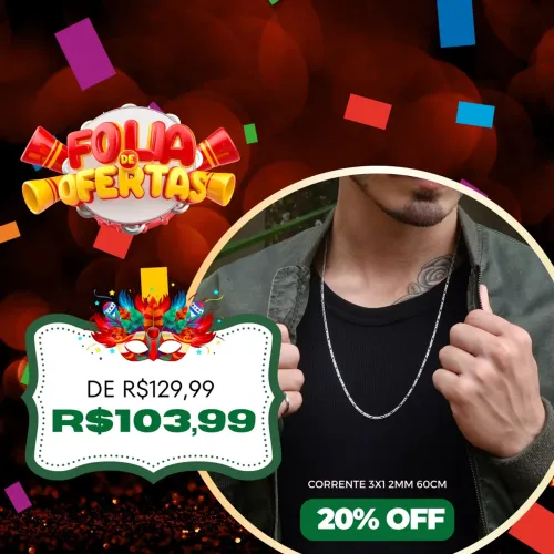 Corrente 3x1 2mm 60cm Prata Legítima 925 na PROMOÇÃO!!