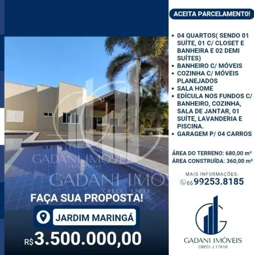 CASA ALTO PADRÃO À VENDA NO JARDIM MARINGÁ