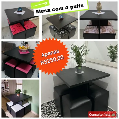    MESA COM 4 PUFFS SEM ENCOSTO- R$250,00