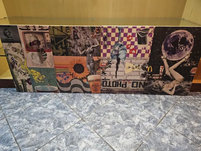 Conjunto 4 Quadros Decorativos Collage em madeira 60x40cm