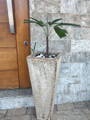 Vaso de cerâmica com palmeira Ráfia