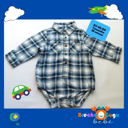 Camisa Body xadreza OshKosh flanelada, em ótimo estado!!! Tamanho: 18 meses