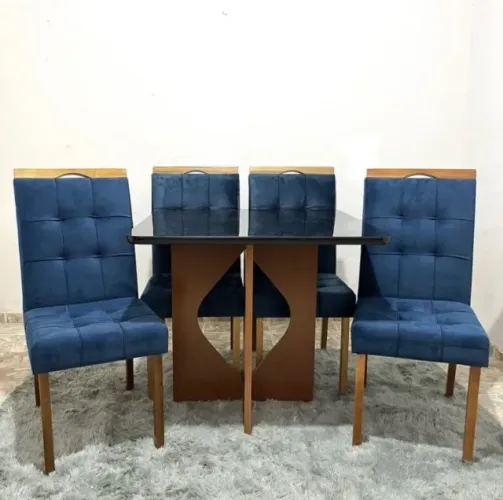 Mesa Madri 120×80 Cinamono/Preto com 4 Cadeiras Sophia/Capri Pronta Entrega.