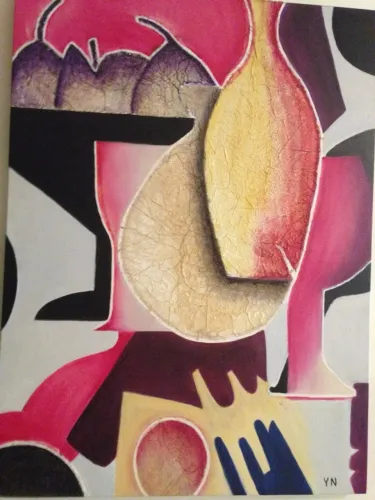 Quadro tinta a óleo - moderno com colagem de papel