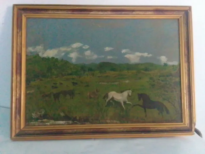 Pintura óleo sobre eucatex naturalista 38x26 sem assinatura