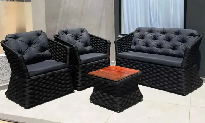 Conjunto trico corda náutica sofa 2 lugares + 2 poltronas e mesa central quadrada
