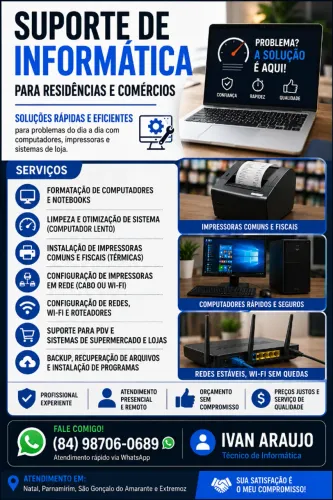 Técnico de Informática em Natal e Região, Suporte para Lojas, PDV e Impressoras