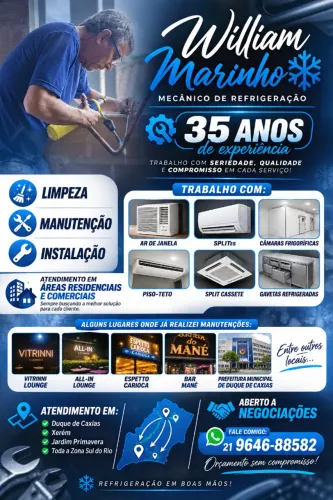 Mêcanico de Refrigeração, Ar condiconado: janela, split, piso teto, câmara frigorifica.