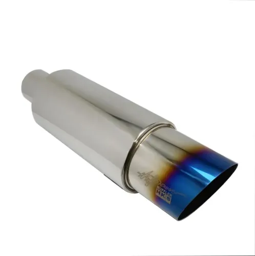 Silenciador Universal Aço Inox 370mm - Ponteira Azul Esportiva