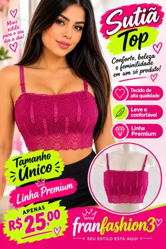 Sutiã top em renda com bojo sem enchimento