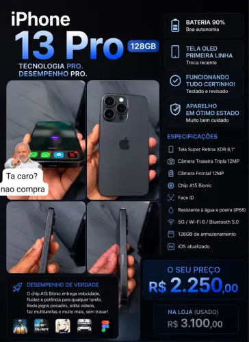 ? iPhone 13 Pro Grafite 128GB | Impecável | Tela OLED Primeira Linha