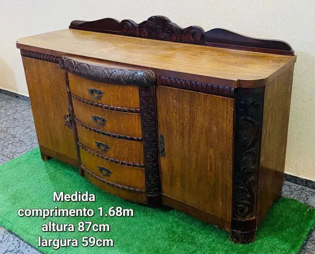 ANTIGO BALCÃO APARADOR MADEIRA MACIÇA TODO TRABALHADO