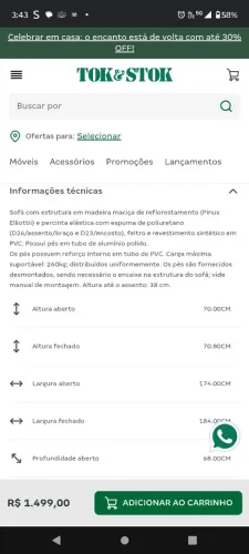 Sofá hit Tok stok 3 lugares