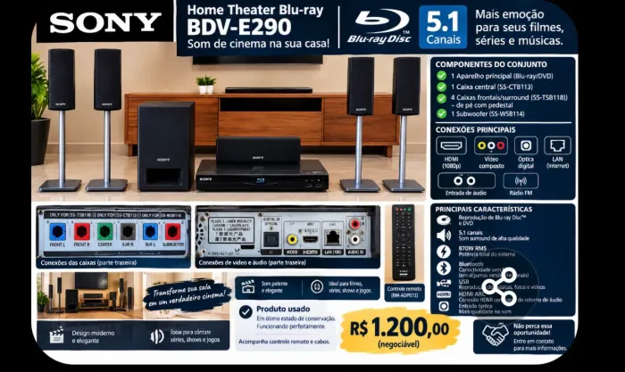 Aparelho de Som Home Theater Blu-Ray Sony