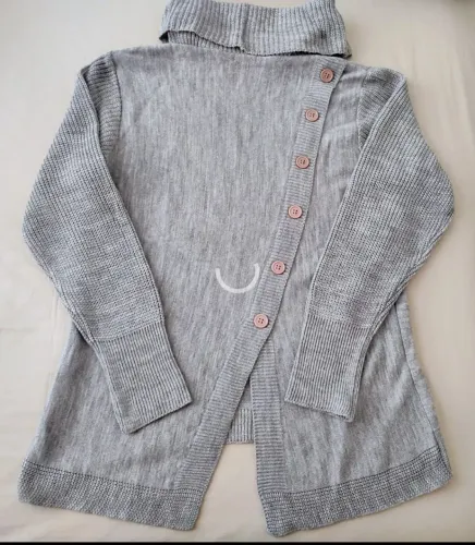 Casaco feminino tricot gola alta longo cinza GG estado de novo.