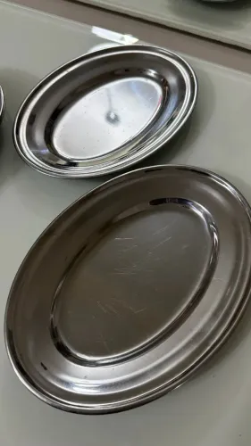Conjunto de Travessas Ovais Rasas de Inox 25cm