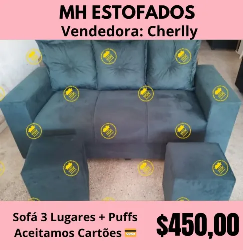 SOFÁ 3 LUGARES + 2 PUFFS 