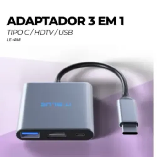 Adaptador Conversor USB 3.0 Tipo C para HDMI 4K 3 em 1 