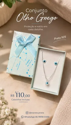 Conjunto Olho Grego Prata 925