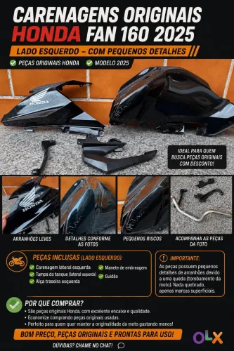 Carenagens Originais Honda CG Fan 160 2025 (Lado Esquerdo) + Guidão eManete