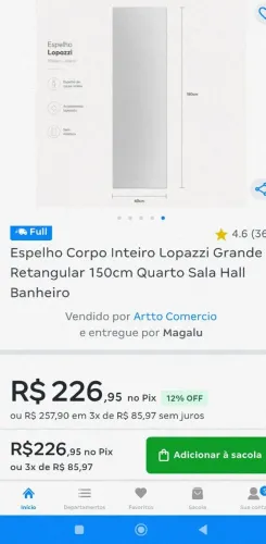 Espelho Corpo Inteiro Lopazzi Grande Retangular 150cm Quarto Sala Hall Vendo espelho novo