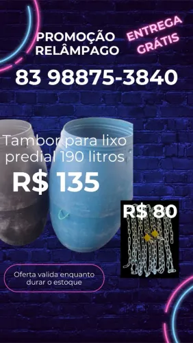 Promoção tambor para lixo predial com capacidade de 190 litros entrega grátis 