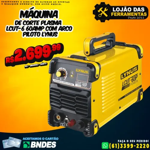 Máquina de Corte Plasma LCUT-6 60Amp Com Arco Piloto Lynus