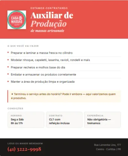Vaga de auxiliar de produção