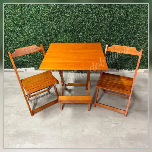 Mesa 70x70 dobrável com 2 cadeiras Madeira
