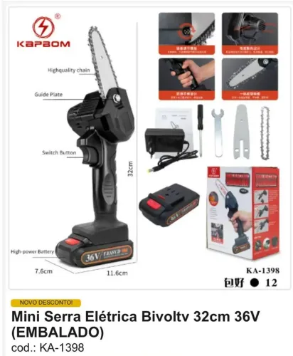 Mini serra elétrica bivolt 32cm 36v ka1398<br>180,00R$