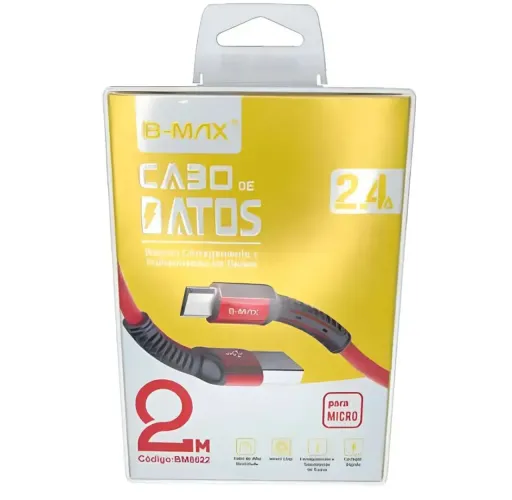 Cabo Micro USB V8 B-MAX Nylon 2M Carga Rápida Celular BM8622