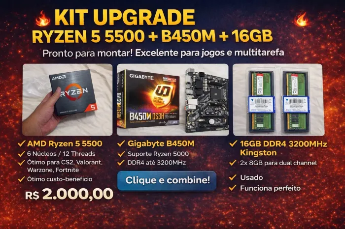KIT UPGRADE RYZEN 5 5500 + B450M + 16GB 3200MHz