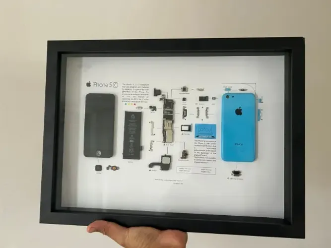 Quadro Decorativo iPhone 5C Azul Desmontado - Arte Geek/Apple A3