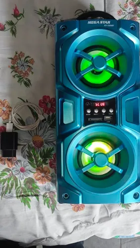Caixa de Som Mega Star HY-1250BT (Com Bateria Dupla + Carregador Motorola. Cabo 25W)